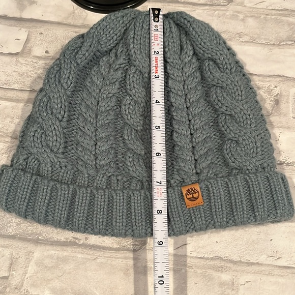 Timberland knit beanie hat winter cap sage green black faux fur lining warm ski - Picture 7 of 7